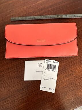 Coach Coral Saffiano Continental Wallet with Gold Logo